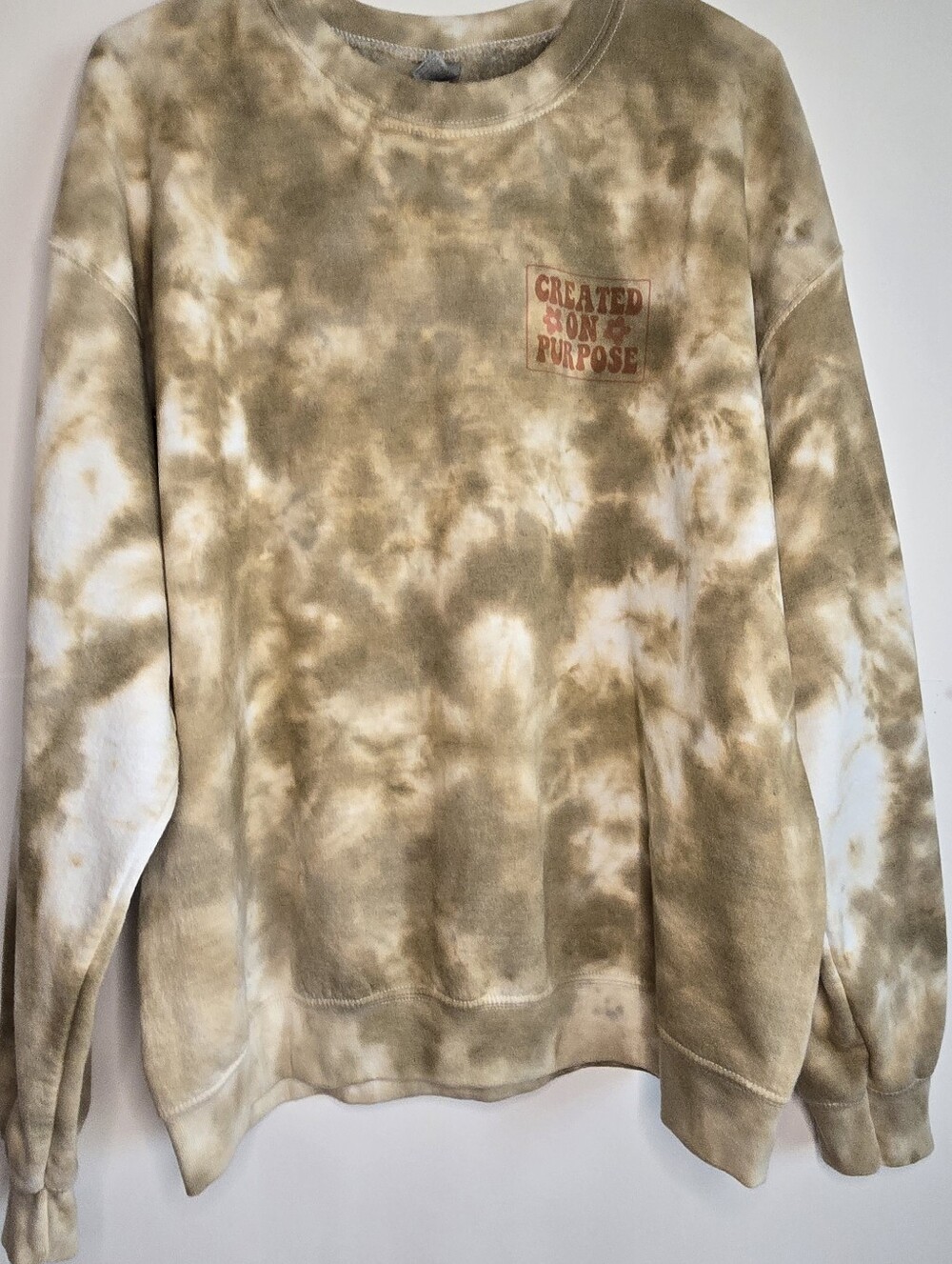 Gildan Heavy Blend Women's sweatshirt brown cream crinkle cloud tie dye Sz L